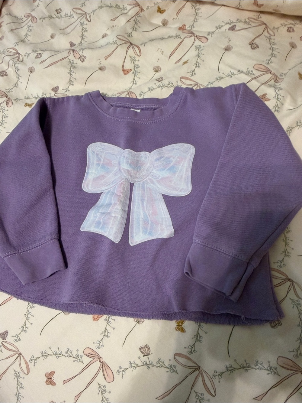 Girls' Lavender Bow Graphic Pullover Sweatshirt